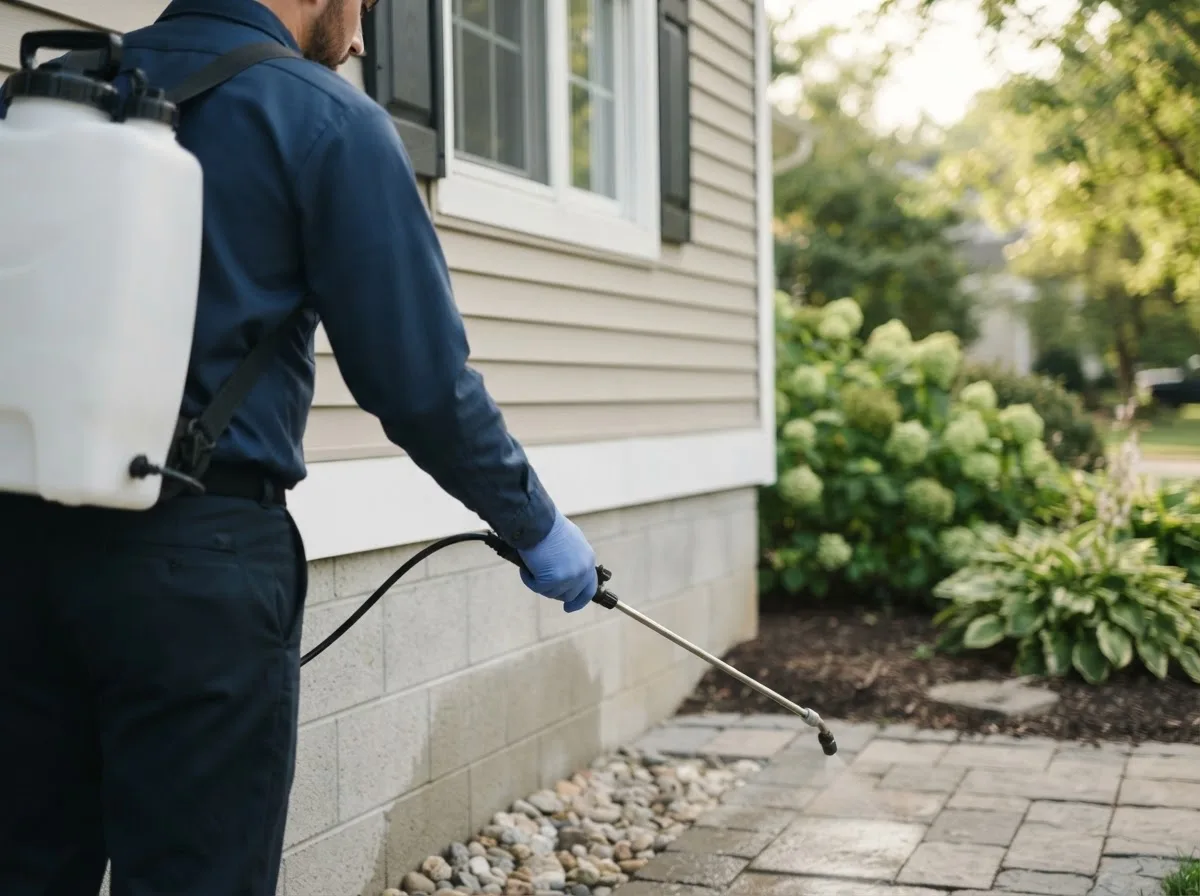 Pest control technician inspecting a home in Ludlow, CA
